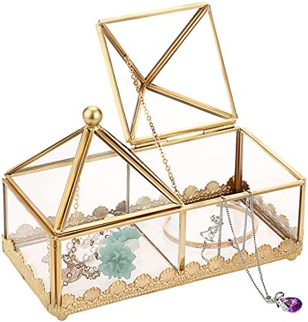 Hıpıwe 2-Pack altın Mücevher Kutusu Geometrik Cam Kutu Biblo Organizatör Dekoratif Hatıra Kutusu Yüzük Küpe Kolye saklama kutusu