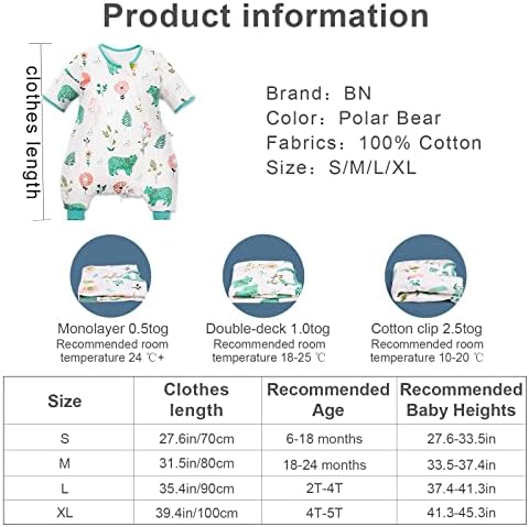 BN Bebek Uzun Kollu Uyku Çuval Pamuk, Unisex Uyku Çuval ile 2 Yönlü Fermuar, sıcak Giyilebilir Battaniye Bebek için 6 ay-5 T