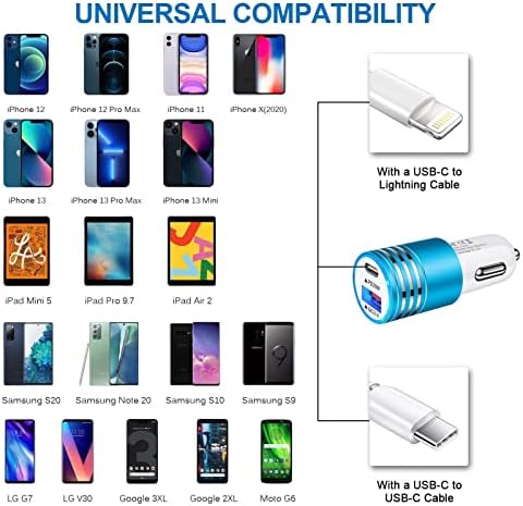 Hızlı USB C Araç Şarj için iPhone 13/13 Pro / 13 Pro Max / 13 Mini / 12 / 12 Pro Max / 12 Mini, 38 W PD & QC 3.0 2-Port Hızlı
