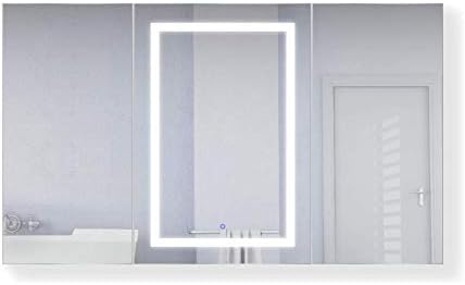 Krugg LED Tri-View Ecza Dolabı 60 inç X 36 İnç/Gömme Yüzey Montajlı Ayna Dolabı w / Dimmer ve Buğu Çözücü + 3X Makyaj Aynası