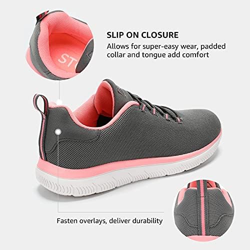 STQ Bayan yürüyüş ayakkabıları Slip On Mesh Sneakers Hafif Rahat Kemer Desteği