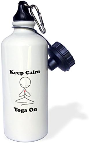 3dRose Keep Calm Yoga On, Asana Spor Su Şişesi, 21 oz, Beyaz