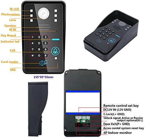 Wifi Video Kapı Zili, 7 inç Kablosuz RFID Görüntülü Kapı Telefonu İnterkom Sistemi, 2 Monitör ve Gece Görüş Kamera, şifre Uzaktan