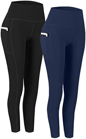 Fengbay 2 Paket Yüksek Bel Yoga Pantolon, Cep Yoga Pantolon Karın Kontrol Egzersiz Koşu 4 Yönlü Streç Yoga Tayt