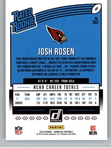 2018 Donruss Futbol 302 Josh Rosen RC Çaylak Kartı Arizona Cardinals Puan Çaylak Resmi NFL Ticaret Kartı