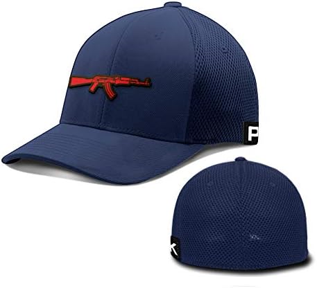 Baskılı Tekmeler Kırmızı AK-47 Tüfek Deri Yama Flex Fit Şapka AK47 Silah Beyzbol Şapkası