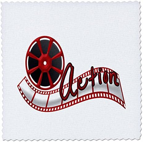 3dRose Sinema Film Makarası ve Kırmızı ve Beyaz Kelime Eylemi - Yorgan Kare, 6 x 6 inç (qs_222675_2)