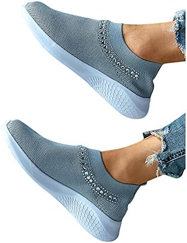 NLLSHGJ koşu ayakkabıları kadın Bayanlar Rahat Kristal Örgü Nefes Sneakers Loafer'lar Ayakkabı Üzerinde Kayma