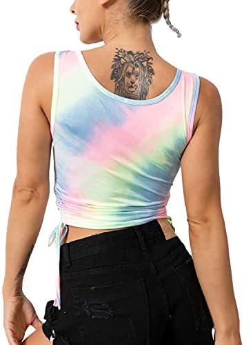 RÜYA INCE-kadın Kolsuz Egzersiz Kırpma Tankı Üstleri Racerback Sevimli Yoga Kravat Boya T-Shirt Tops