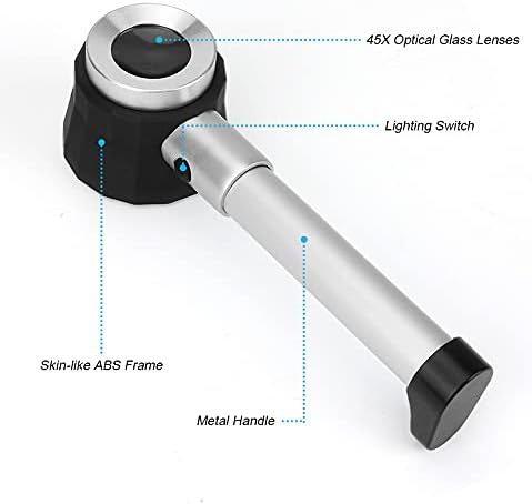 ACETOP 45X büyüteç Büyüteç El led ışık Kuyumcular Büyüteç Lens ile Tedbir Ölçeği ve Taşınabilir saklama kutusu için Yakın Çalışma