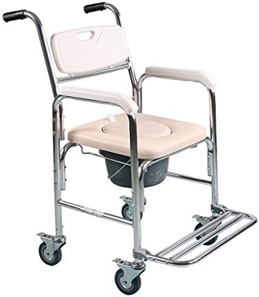 LZLYER Duş Sandalye Tuvalet Küvet Taşınabilir Mobil Başucu Komodin Sandalye,Yastıklı Koltuk ile, Frenler ve Footrests, Tekerlekli