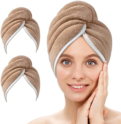 Mikrofiber Saç Havlu Wrap Kadınlar için, 2 Paket Saç Kurutma Havlu ile Düğme, Hızlı Kuruyan Saç Türban için ıslak Saç, Uzun,