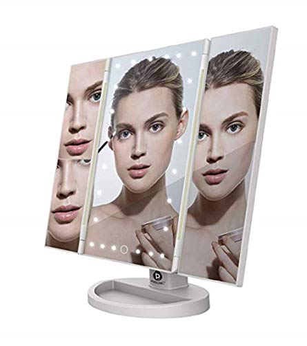 Pursonic Tri-Fold Vanity makyaj aynası İle 24 Doğal Dim LED ışıkları İçerir Bir Yüz Makyaj Blender Sünger İle Ekran Standı Ve
