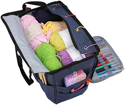Oxford bez saklama çantası İğneler Taşıma ev düzenleyici Tığ Hooks Dikiş Malzemeleri El Iplik Tutucu Iplik Örgü Tote (Denim Mavi)