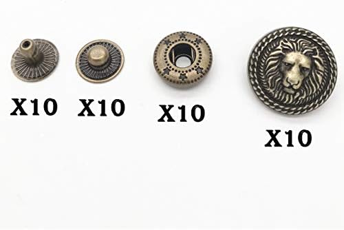 10 Takım Bronz Vintage Antik Metal Snap Düğmesi Raptiye, aslan Kafası Düğmeleri, Deri Zanaat DIY Genel Ceket için, Kapaklar ile