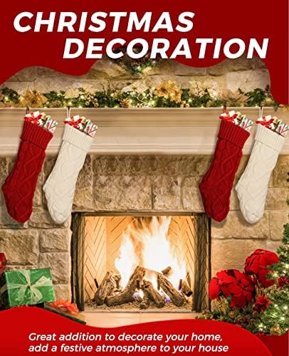 Ankis Büyük Noel Çorap 4 Paketi-18 İnç Noel Çorap Çift Taraflı Kablo Örme Noel Çorap Bordo Kırmızı ve Krem için Aile Tatil Noel