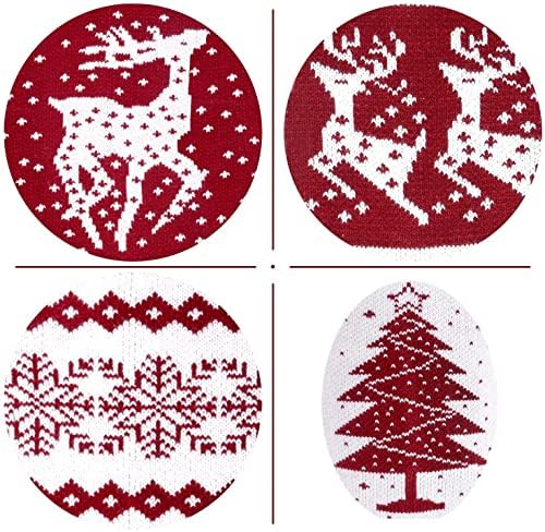Yıldızlı Dinamo Noel Çorapları 26 İnç El Örgüsü Kırmızı / Beyaz Büyük ve Küçük Ren Geyiği Kar Taneleri Tatil Dekoru (4'lü Paket