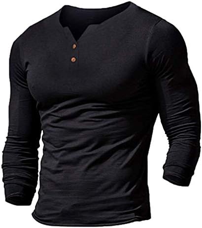 Mens Casual uzun kollu gömlek moda Henleys kas spor salonu egzersiz T-Shirt temel düz renk üst