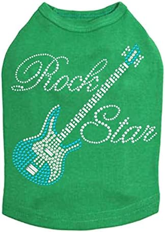 Gitar (Mavi Swarovski) ve Rock Yıldızı - Köpek Gömleği, XL Kelly Yeşili
