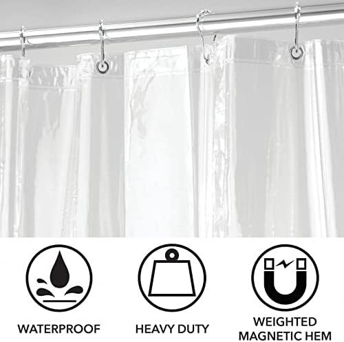 mDesign Durak Boyutu-Su geçirmez, Ağır Premium Kalite 4.8-Guage Vinil Duş Perdesi Liner için Banyo Duş Kabini ve Küvet -54 x