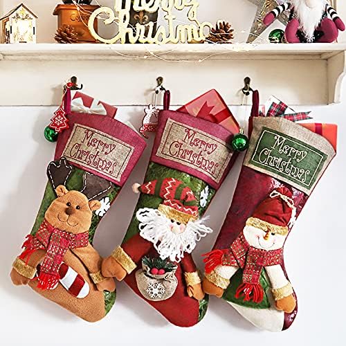 Noel Çorap 3 Paket, 20 Noel Çorap ile 3D Santa, Kardan Adam, Ren Geyiği Tasarım, kişiselleştirilmiş Noel Çorap Çocuklar için,