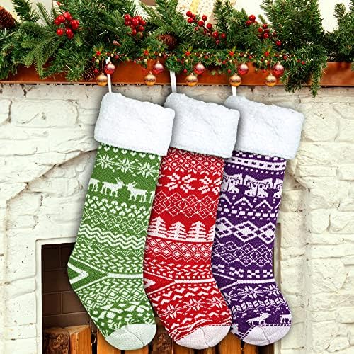 HiPeep Noel Çorap 3 Paket 23.5 Büyük Örgü Aile Çorap Noel Süslemeleri Hediye Mevcut için Manto Şömine Noel Ağacı Tatil Festivali