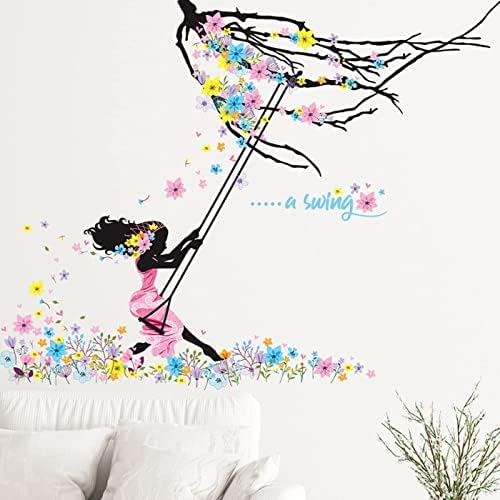 Çiçek Peri Duvar Çıkartması Kız Sallanan Duvar Çıkartmaları Renkli Çiçekler Duvar Çıkartmaları DIY Peel & Sopa Sanat Mural Kızlar