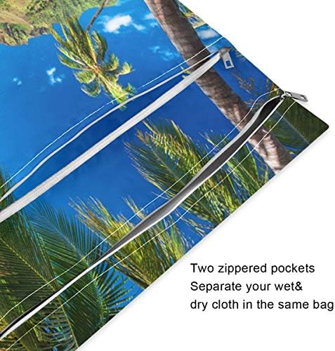 KEEPREAL Tropikal plaj Palmiye ağaçları Baskı su geçirmez ıslak çanta - makinede yıkanabilir / ıslak kuru çanta için bez çocuk