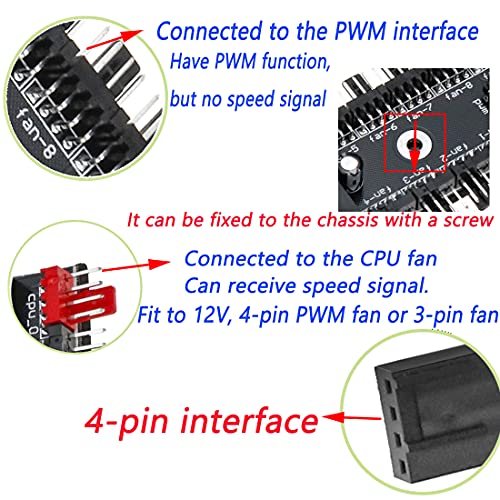Semetall Şasi Fan Hub CPU Soğutma 10 Yollu 12 V PWM Konektörü 4 Pin 3 Pin Verimli PC Şasi Fan Denetleyici Sistemi Kablo ile,