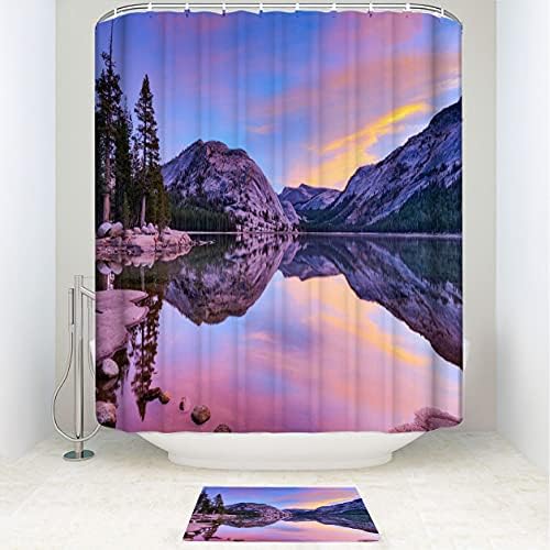 BEİVİVİ Yosemite Banyo duş Perdesi Setleri Kilim ile TENAYA Göl Yosemite Milli Parkı Su Geçirmez Polyester Kumaş 3D Baskı Banyo