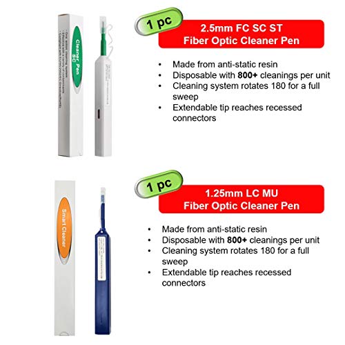 QİİRUN Fiber Optik Temizleme Kiti Fiber Optik FTTH Temizleyici Araçları ile 1.25 mm / 2.5 mm Tek Bir Tıklama Temizleyici Kalemler