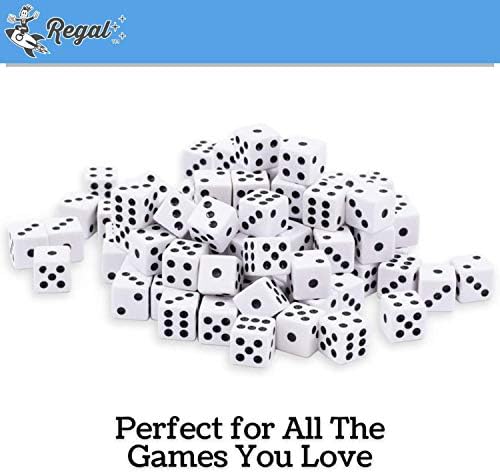 Regal Oyunları 6 Taraflı Opak Oyun Zar, Standart 16mm Boyutu (50-Count Beyaz)