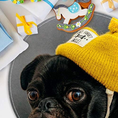 Komik Hayvan Pug Köpek Sarı Şapka, kaymaz Paspas 15.7 Yuvarlak Alan Kilim Halı Kilim Çocuklar için Yatak Odası Bebek Odası Oyun