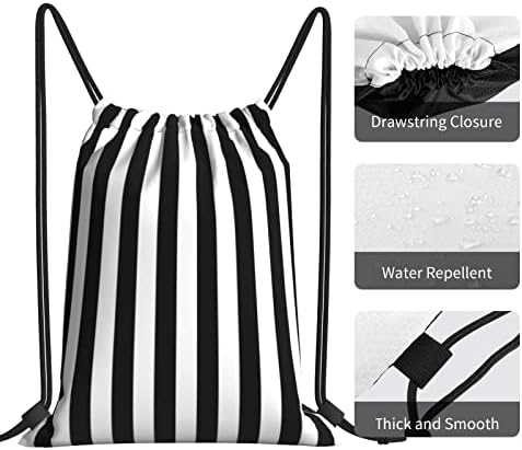 Marat Siyah Ve Beyaz Çizgili İpli sırt çantası Cinch Polyester Toplu Su Geçirmez Dize Çanta Spor Salonu Yoga Yüzme Seyahat İçin