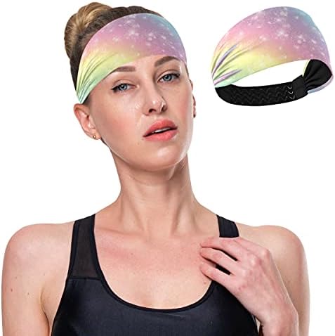 Kadınlar için spor Saç Bantları Gökkuşağı Galaxy Ter Bandı Yoga Saç Bandı