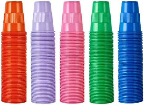 500 Paket 9 oz Plastik Bardak, Çeşitli Renklerde Tek Kullanımlık İçme Bardakları, 5 Renkli 9 oz Plastik Parti Bardakları, Piknikler,