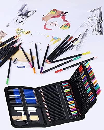 ORBACI 98 Paket Çizim Seti Eskiz Seti, 1 Eskiz Defteri ile Profesyonel Sanat Eskiz Malzemeleri, Grafit, Kömür, Renkli Kalem içerir.