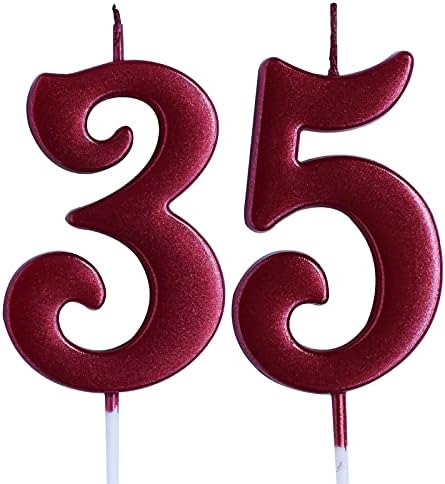 Kırmızı 35th Doğum Günü Mum, Numarası 35 Yaşında Mumlar Kek Topper, Kadın Veya Erkek Parti Süslemeleri, Malzemeleri