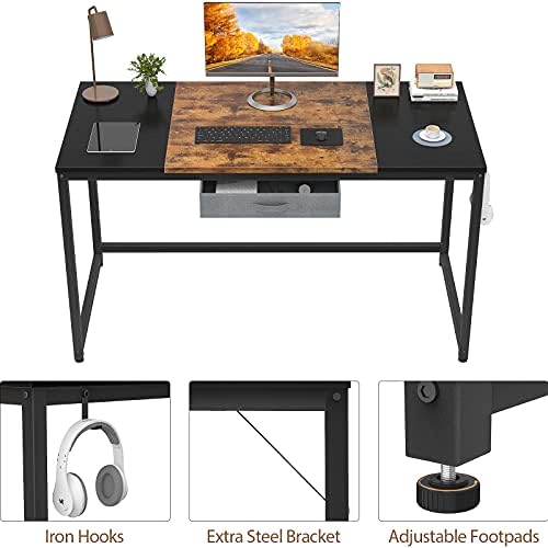 Çekmeceli Bilgisayar Masası, Kancalı 47 İnç Ev Ofis Masası, Ekleme Tahtalı Endüstriyel Basit Stil Dizüstü Bilgisayar Yazı Masası,