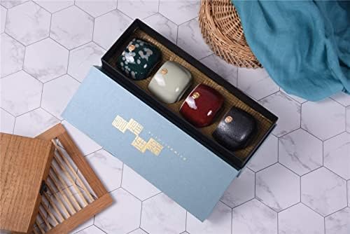 Japon Sake Seti, Seramik Sake Bardakları, Japonya'da Yapılan 4 MİRUİKE El Yapımı Çay Bardağı Seti, Hediye Kutusu