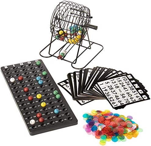 Deluxe Bingo Seti-6 İnç Makaralı Kafes, Ana Tahta, 75 Çok Renkli Top, 300 Fiş ve 50 Kart - Yaşlılar ve Aile için Klasik Eğlence
