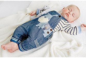 LvYinLi Sevimli Erkek Bebek Giysileri Takım Elbise Yürüyor Boys ' Çizgili uzun Kollu T-Shirt + Denim Tulum Tulum Pantolon Kıyafetler