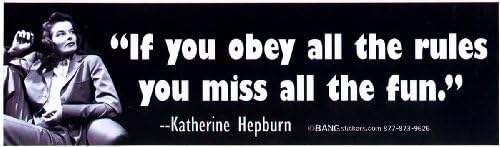 Tüm kurallara uyarsan tüm eğlenceyi kaçırırsın. ~ Katherine Hepburn - Manyetik Tampon Çıkartması / Çıkartma Mıknatısı (3 X 10.5)