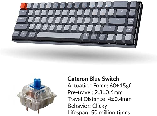 Keychron K6 Gateron Mavi Anahtarlı Bluetooth 5.1 Kablosuz Mekanik Klavye / LED Arkadan Aydınlatmalı / Şarj Edilebilir Pil, 68