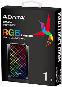 ADATA RGB SE900 1 TB USB3.2 Gen2x2 Tip-C 2000 MB/s'ye kadar Süper Hızlı Aktarım Oyun ve Kişisel Harici SSD (ASE900G-1TU32G2-CBK)