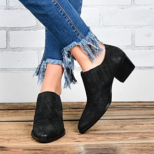 Kadın Çizmeler Ayak Bileği Düz Kaymaz Düz Renk Kare Topuklu Slip-On Yuvarlak Ayak Kısa Patik Ayakkabı Cowgirl yürüyüş Botları