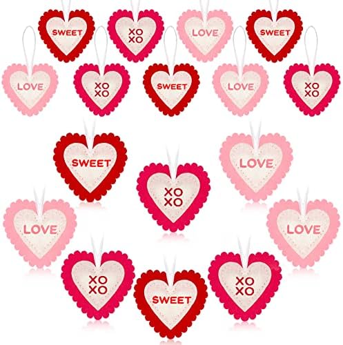 24 Parça sevgililer Günü Keçe Kalp Süsler Konuşma Kalp Süsler Asılı Mini Kalp Şekli Dekoratif Keçe Baubles Süsler Sevgililer