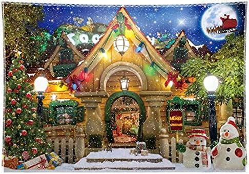Allenjoy 7x5ft Kumaş Noel Gece Fairytale Hikayesi Evi Fotoğraf Backdrop Kardan Adam Hediye Ren Geyiği Santa Oyuncak Arka Plan