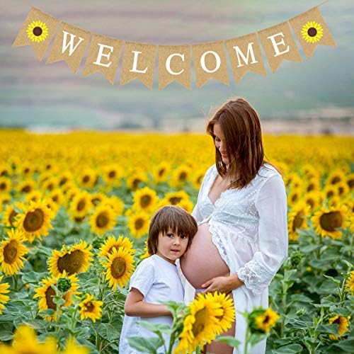 Rainlemon Jüt Çuval Bezi Karşılama Afiş ile Ayçiçeği Cinsiyet Reveal, Bebek Duş, Doğum Günü Partisi, Düğün, Nişan, Emeklilik
