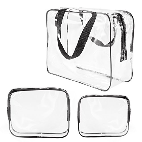 3 Adet Kristal Berraklığında Kozmetik Çantası TSA Hava Seyahat makyaj çantası seti Fermuarlı Vinil PVC makyaj Çantası Kolu Sapanlar